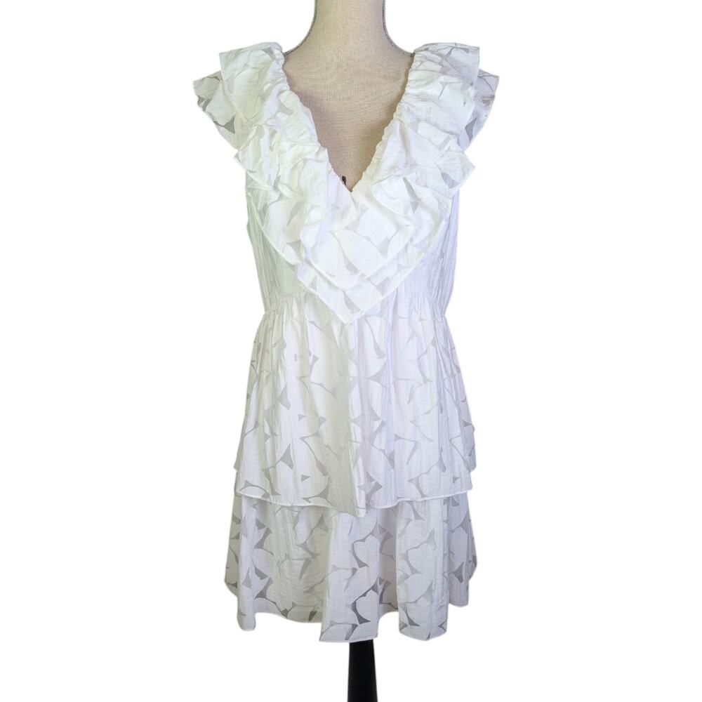 Lilly Pulitzer White Ruffle V Neck Tiered Dress Size 10 Bridal Resort